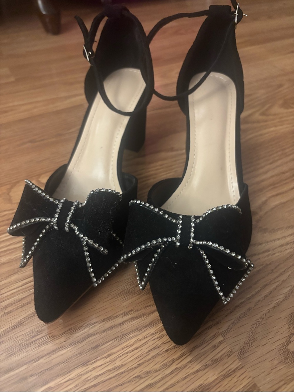 Black Ankle-Strap Block Heel Pumps with Decorative Bow Size EU 41/US 10 - Picture 5 of 7